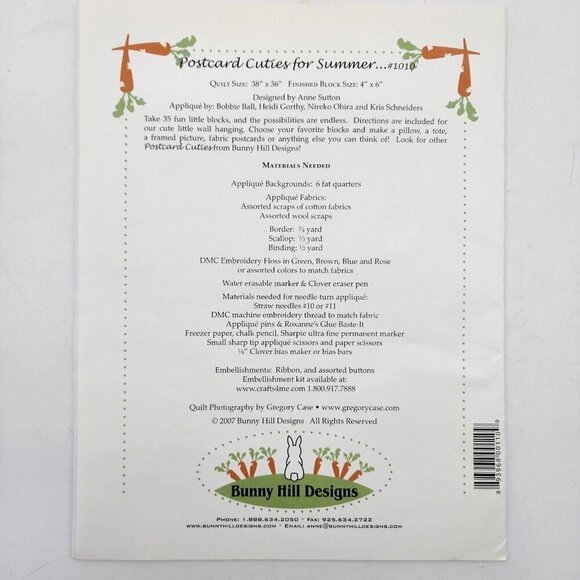 Bunny Hill Designs Quilt Pattern Postcard Cuties for Summer Beach Nautical 38x36 - Picture 2 of 3